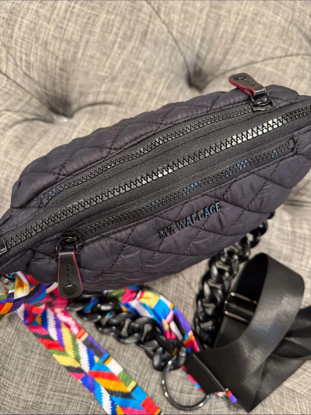 MZ Wallace Bag Mini Crosby Black Chain Quilted Crossbody EUC